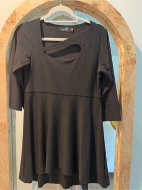 Sympli Black asymmetric Cutout A-Line Women's Tunic Blouse Top
